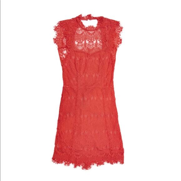 Free People Daydream Coral Bodycon Slip Lace Dress-L - Picture 2 of 6